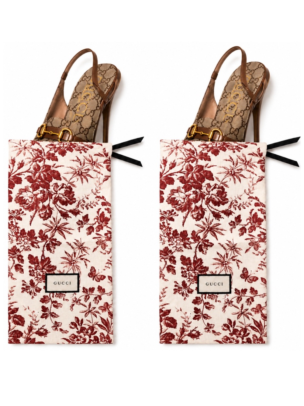 Gucci.  Set of 2 Herbarium Toile Fabric Drawstring Dust Bags. - Picture 3 of 7
